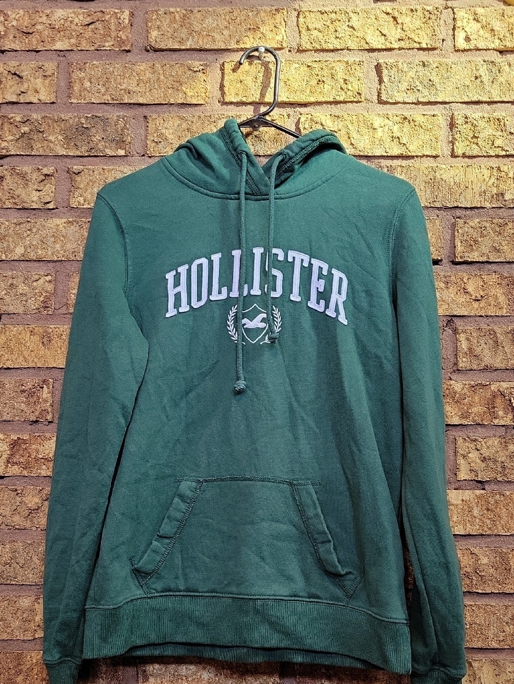 Hollister Green Hoodie Pullover with White Arch Logo Size Small Cotton Blend